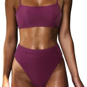 MOSHENGQI SZ S Women’s High Wasited Bikini Shoulder Strap 2 Piece High Cut Swim